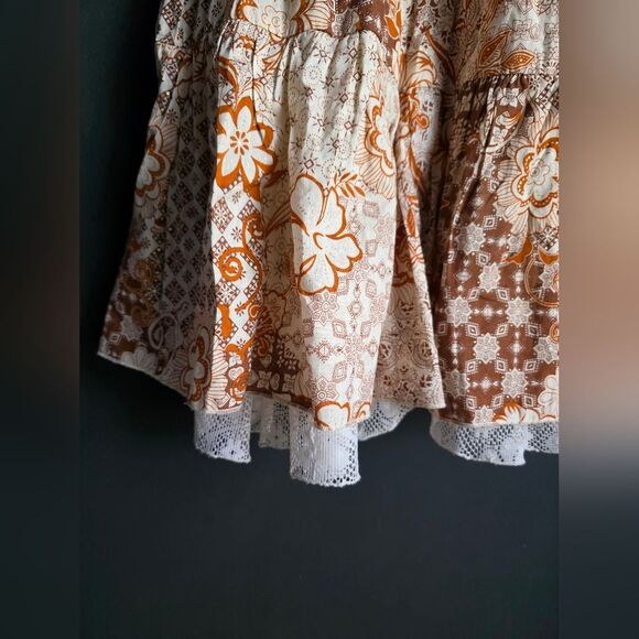 La Belle Baby Doll Bust Smocked Waist Lined Knee Lace Trim Midi Dress VTG Sz 11 - Picture 12 of 14